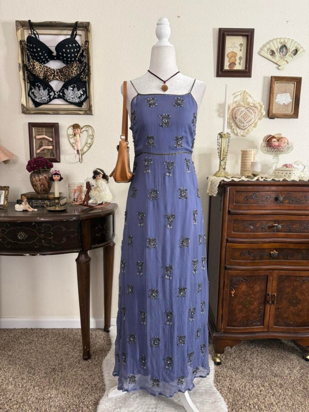 y2k boho fairy grunge beaded backless maxi dress | size 6